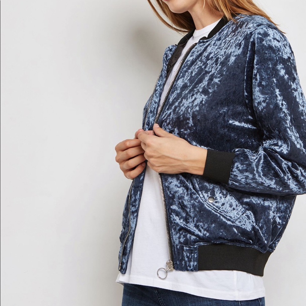 Forever 21 Blue Crushed Velvet Bomber - Size M